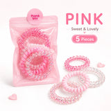 1 Pack 5 Pcs Pink Spiral Hair Ties for Women and Girls, Coil Ponytail Holders in Gift Pouch, Soft Stretch Hair Accessories for Daily Wear