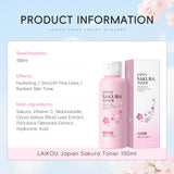 LAIKOU Japan Sakura Toner with Niacinamide Hyaluronic Acid Vitamin C 100ml - Moisturizing Refreshing Gentle