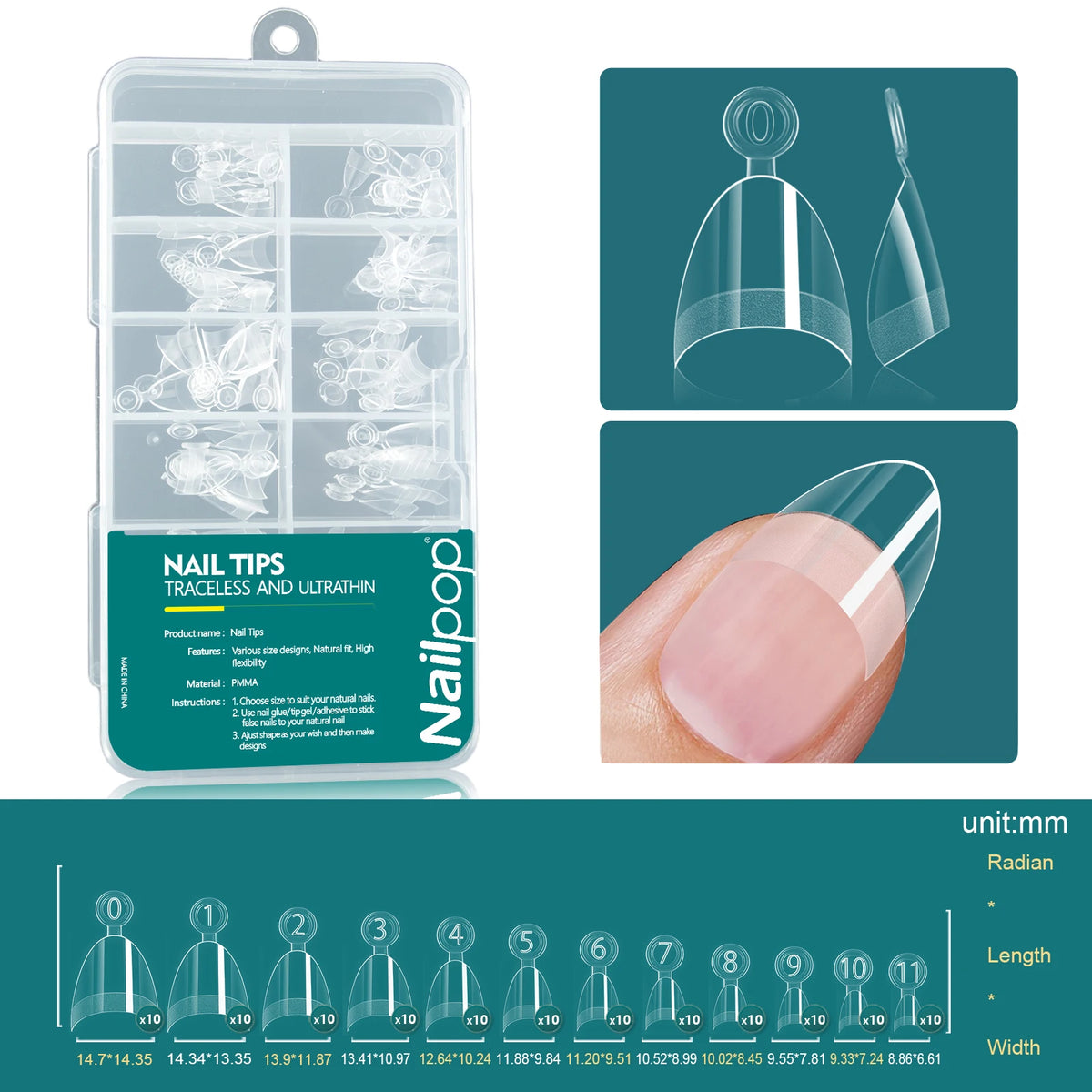 Nailpop 120pcs/box Gel X Nail Tips Medium Short Shape Almond/Square/Soft Gel Nail Tips False Nails Soak Off Easy Nail Extensions