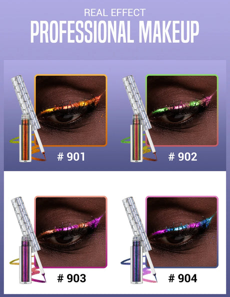 CHARMACY Duochrome Glitter Liquid Eyeliner Long Lasting Waterproof Smudgeproof Ultra Fine Tip Eye Liner Women Makeup Cosmetics