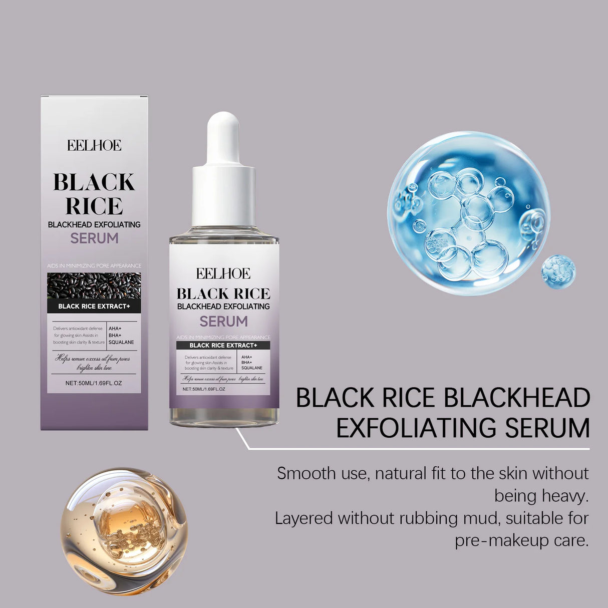 Black & White Rice Exfoliating Serum Set BHA Niacinamide Pore Minimizing & Brightening Blackhead Whitehead Remover Skincare Set