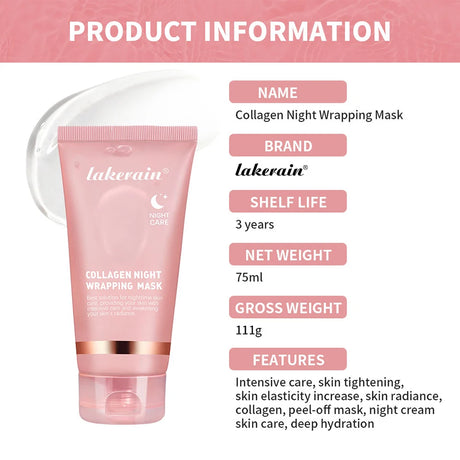 Collagen Overnight Wrapping Peel Off Facial Mask Set Korean Collagen Night Wrapping Mask Deeply Hydrates Night Care Mask Cream