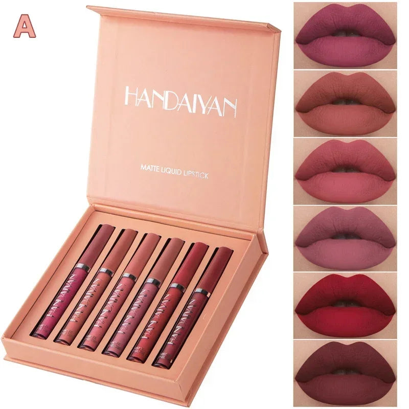 HANDAIYAN 1/6 PCS Lipstick Set Make-up for Women Non Stick Cup Waterproof Long Lasting Cosmetics Korean Makeup Matte Lipstick