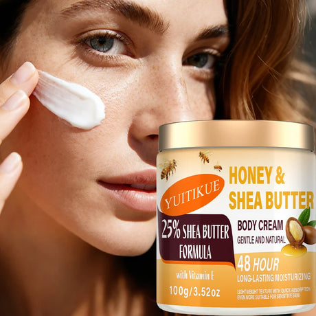 YUITIKUE Honey Shea Butter Body Cream 100g 48H Long Lasting Hydrating Lotion with Vitamin E for Dry Sensitive Skin