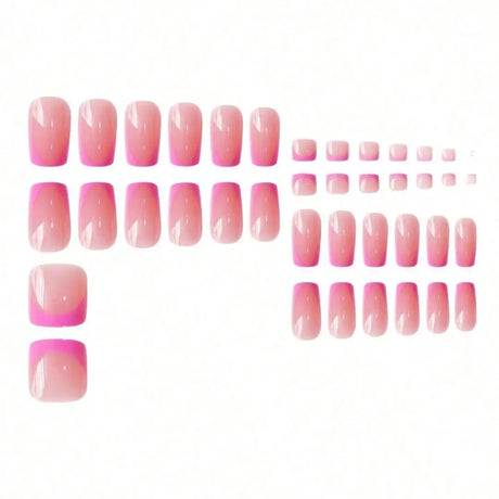 24Pcs French Pink Square Press On Nails Combo For Fingernail And Toenail Removable Reusable Women Daily Party DIY Manicure Supply