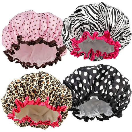 1Pc Fashionable Printed Doublelayer Waterproof Shower Cap,a Must-have for Bathrooms,with Diverse Hair Care and Waterproof Styles