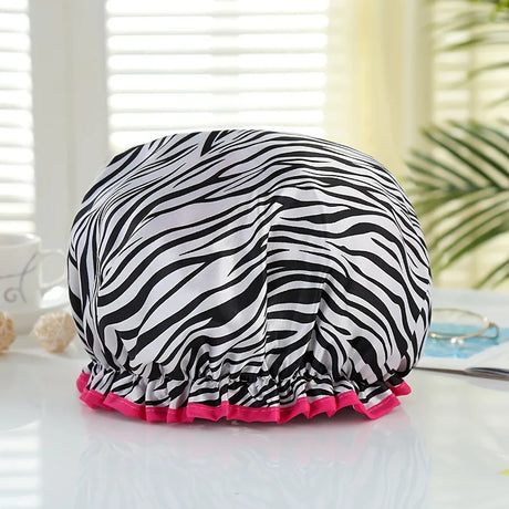 1Pc Fashionable Printed Doublelayer Waterproof Shower Cap,a Must-have for Bathrooms,with Diverse Hair Care and Waterproof Styles