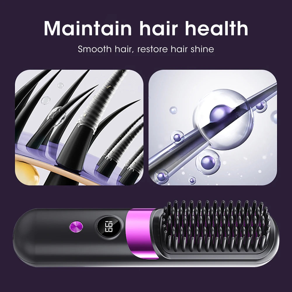 Wireless Electric Hot Comb Straight Hair Straightener Comb Straightening Brush Negative Ion Anti-Scalding Styling Tool