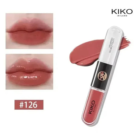 New Kiko Double Headed Lipstick Transparent Mirror Lip Gloss Non Fading Oil Sexy Rich Lip Gloss Milk Tea Bean Paste Naked Makeup