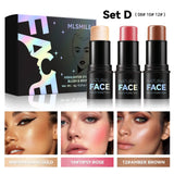 MLSMILE Highlight Contour 3-pack For 3D Makeup Brightening Skin Tone Face Blush Stick 3 Pcs Set 2025 New