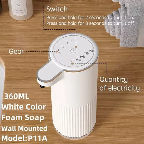 380ML Automatic Foam Soap P11 Dispenser Bathroom Smart Washing Hand Machine With USB Charging White ABS Material