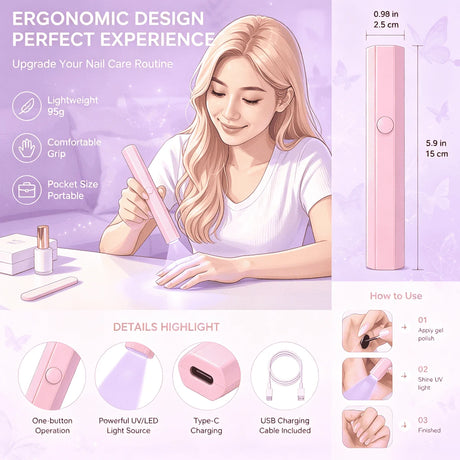 Handheld Nail UV Lamp With Screen Display, Suitable For Gel Manicure, Mini Nail Lamp, Portable LED Nail Dryer, USB Nail Curing Machine, Quick Curing Nail & Foot Care Tool