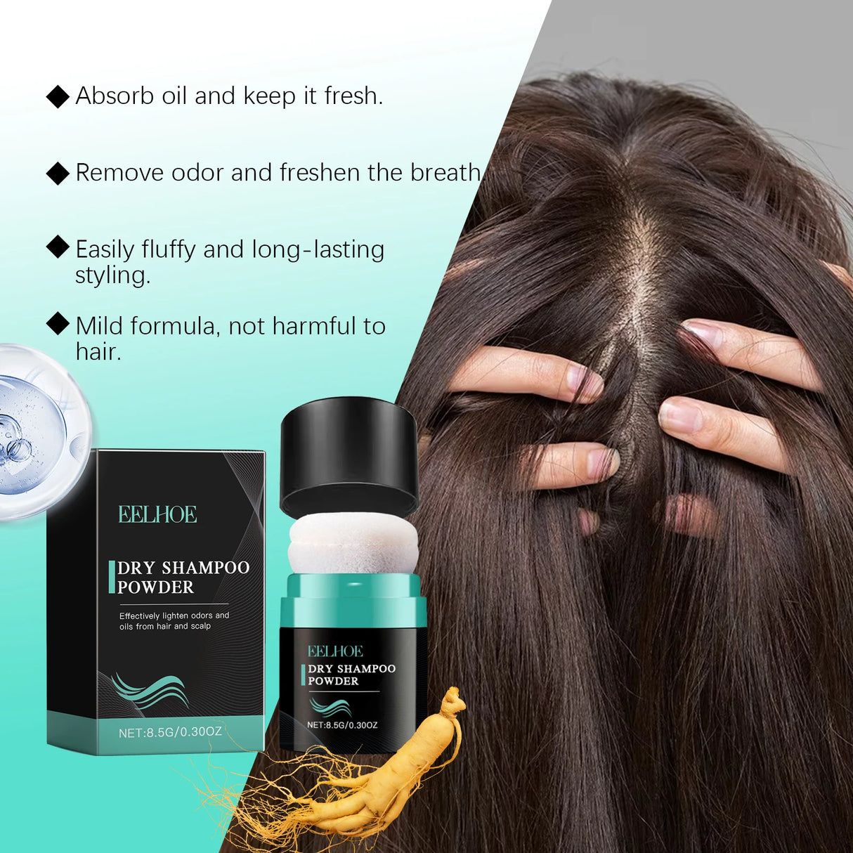 EELHOE Dry Shampoo Powder for Volumizing Hair - Oil Control, Refreshing Hair Quality, No-Rinse, Matte Finish, Dry Shampoo 8.5g