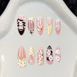 30pcs Japenese Series False Nail Cute Cartoon Monkey Flower Heart Pearl Decor Press On Nails Sweet Ballet French Style Fake Nail
