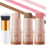 4pcs Set of Contour Stick, Highlight Stick, Blush Stick, Contour Brush, Shapes the Face Contour, Non-Greasy, Waterproof