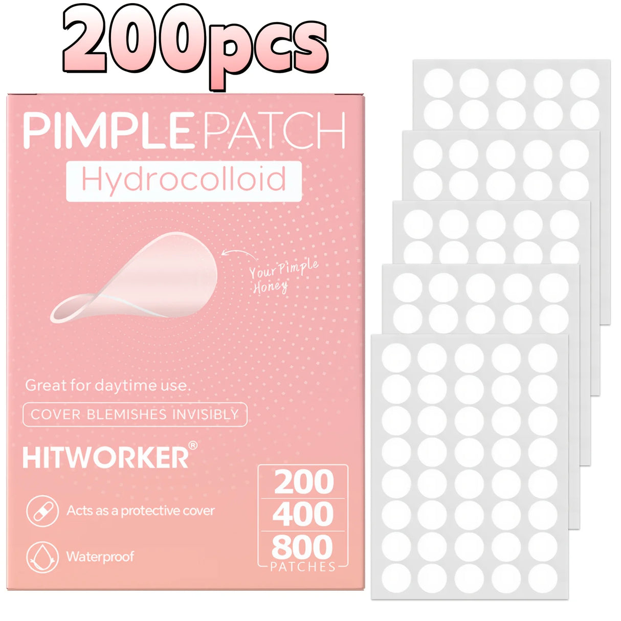 HITWORKER 800-Piece Acne Patches | Hydrocolloid Round Acne Patches | Powerful Absorption of Acne Secretions, Gentle Cleansing an