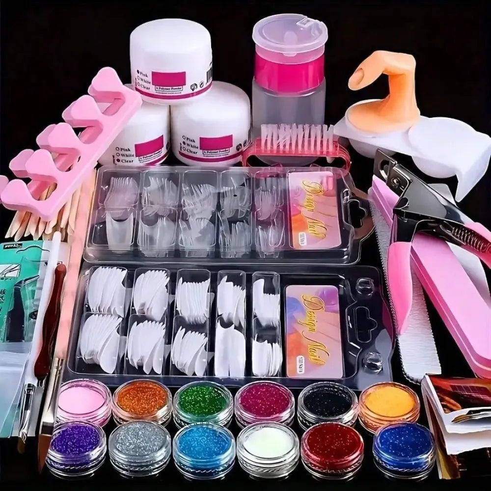 23-in-1 Acrylic Nail Kit for Beginners — Includes 12 Acrylic Powder Colors, Nail Extension Tools, and Various Manicure Tools