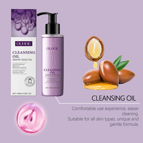 Grape Seed Cleansing Oil Makeup Remover for Sensitive Skin Non-Tightening Deep Purifying Hydrating Refreshing Facial Oil Control