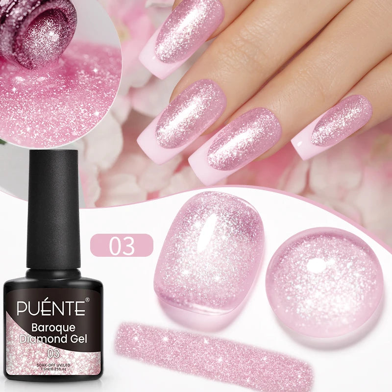 PUENTE 7.5ML Nude Shade Moonlight Cat Magnetic Gel Nail Polish Ultra-Bright Cat Eye Soak Off UV Semi-Permanent Varnish Manicure