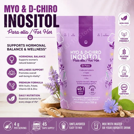 Myo & D-Chiro Inositol Powder 40:1 Mix Supplement Support Women's Daily Health with Folate,Vitamin D3 & Zinc Nutritional Formula