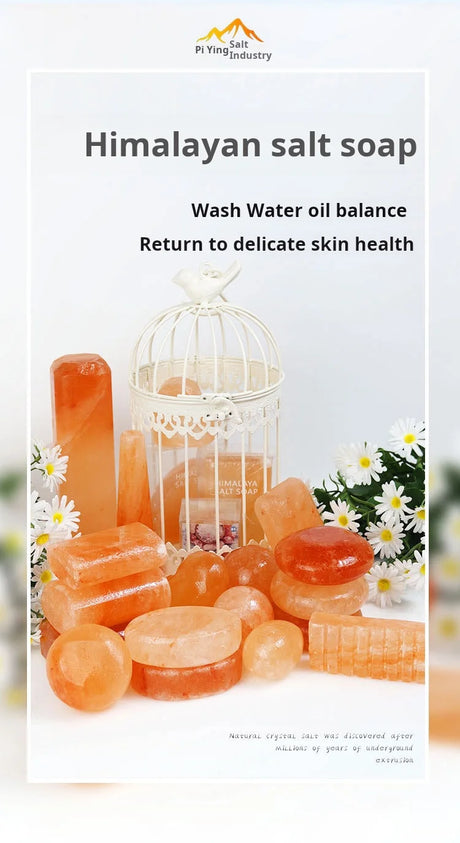 Himalayan Massage Salt Stones, Salt Soap, & Diverse Shaped Hot Compress Salt Soaps Specifically for Bathing & Facial Cleansing