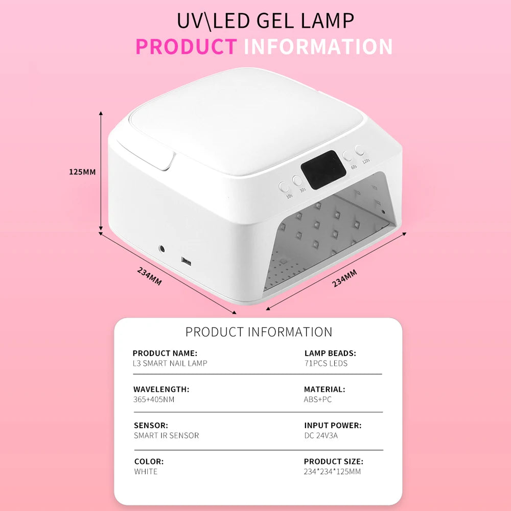 71 LEDs UV Nail Lamp Large Space Nail Dryer with Hand Pillow Smart Sensor 72 W Professional UV Lamp For Nails Manicure Pedicure