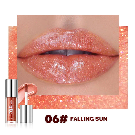 Qibest 8 Colors Moisturizing Diamond Shimmer Glitter Lip Gloss Makeup Sparkling Glitter Liquid Lipstick Pearl Lipgloss Tint