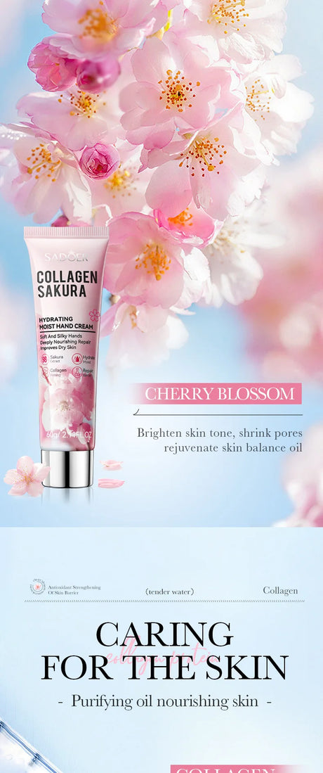 SADOER Sakura Collagen Hand Cream Hands Moisturizing Nourishing Brightening Hydrating Hands Creams Hand Skin Care Products
