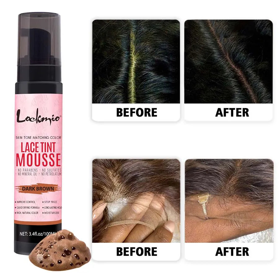LOCKMIO 100ml Wig Tint Foam Mist for Lace Wig Frontal Dyeing Mousse Natural Quick Dry Grid Invisible Color Hair Spray for Toupee