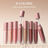 DUNUF Matte Velvet Lip Gloss, 3D Plumping & Waterproof, Square Tube Lipstick, Easy Application, 8 Shades (All-in-One)