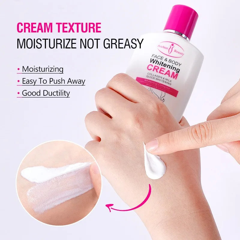 Body Lotion Whitening Moisturizing Dark Skin Bleaching Collagen Milk Face Body Cream Skin Care Body Leg Arm Lightening Smooth