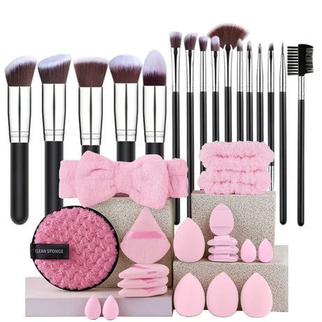 16Pcs Professional Makeup Brush Set Eye Shadow Contouring Foundation Highlight Setting Powder Blending Makeup Sponge Powder Puff
