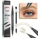Waterproof Dual-Tip Liquid Eyebrow Pencil, Available in Light Brown, Brown, Dark Brown, Dark Black, and Black, Multi-Pack, for Natural Eyebrow Makeup, Quick-Drying, Sweat-Proof, Smudge-Proof, with Eyebrow Brush, Dual-Tip Liqu