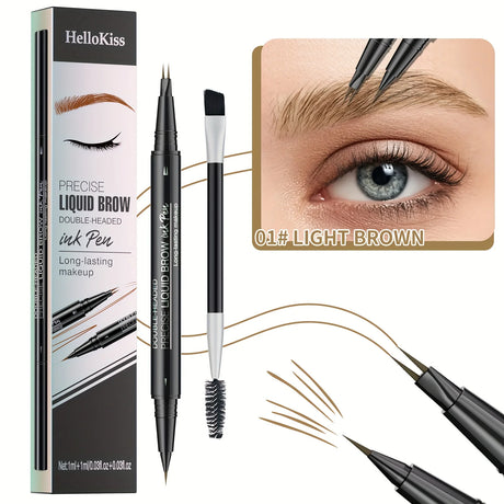 Waterproof Dual-Tip Liquid Eyebrow Pencil, Available in Light Brown, Brown, Dark Brown, Dark Black, and Black, Multi-Pack, for Natural Eyebrow Makeup, Quick-Drying, Sweat-Proof, Smudge-Proof, with Eyebrow Brush, Dual-Tip Liqu