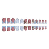 24pcs Short Duckbill False Nails Wearable Blue French Fake Nails Star Flash Rhinestones Decor Gradient Y2k Nails Press on 2030