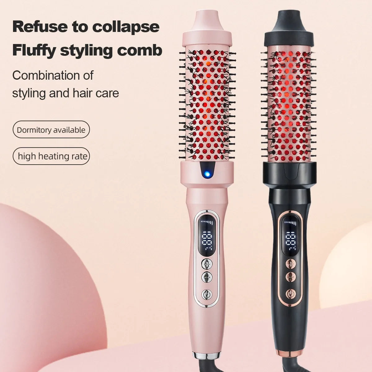 Fluffy Comb Straight Hair Curling and Straightening Dual Purpose Curling Brush PTC Heating Red Light Hair Care Curling Iron
