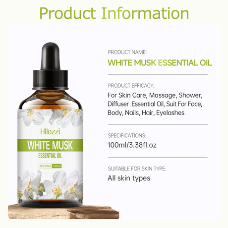 White Musk essential oil is suitable for skincare, bath and shower use, and as a diffuser for all skin types.