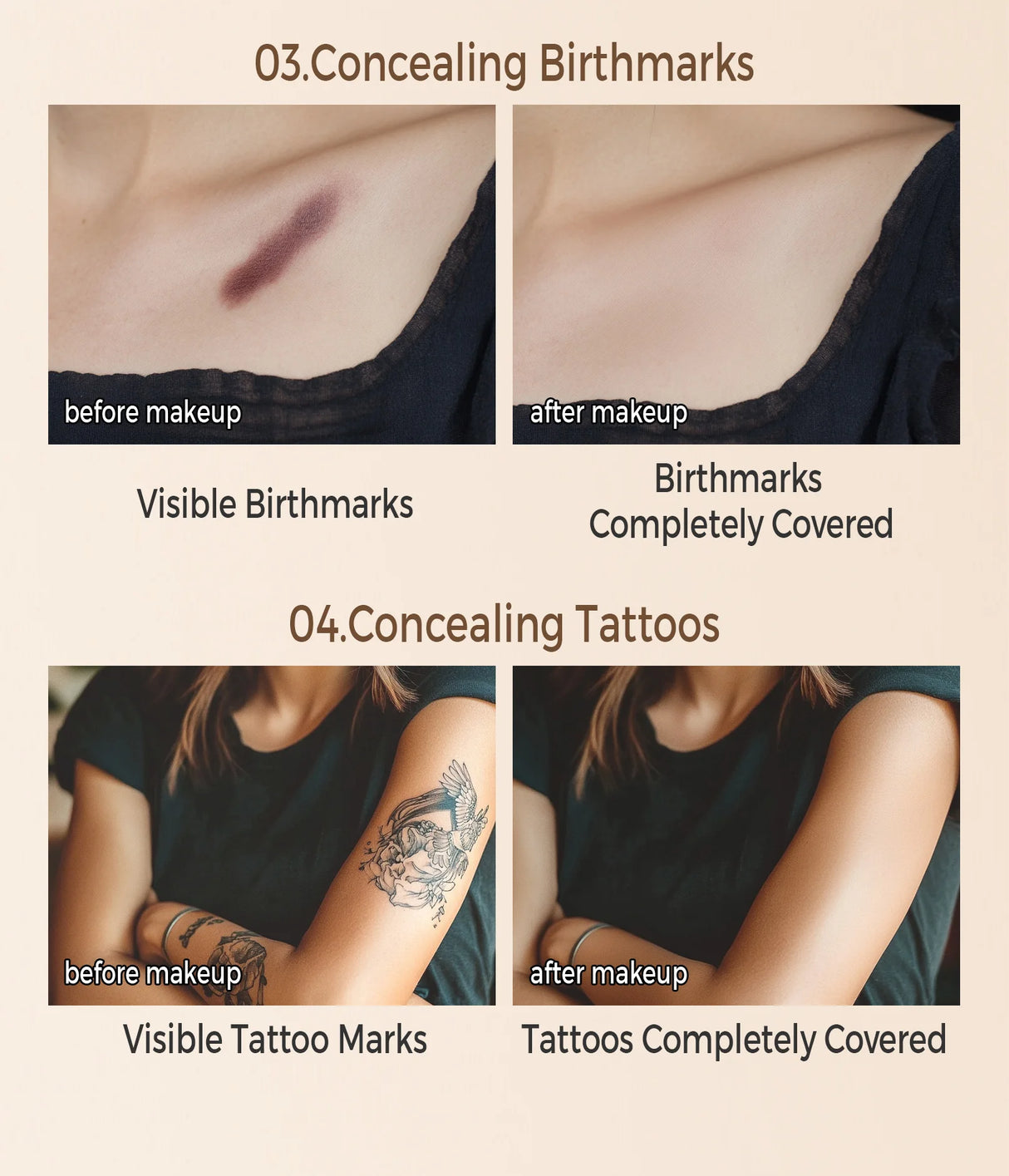 Waterproof Full Coverage Concealer for Tattoos, Scars - Natural Finish Foundation for All Skin Tones & Types