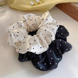 French Style Satin Hair Scrunchie Simple Black White Wave Point Designs Large Intestine Hair Loop Retro Gentle Elastic Hair Ties