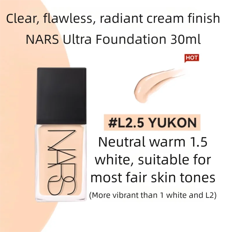 NARS Square Bottle Natural Radiant Longwear Foundation - Multi-Recovery Complex, Hydrating Antioxidant, L0/L2/L2.5 Shades 30ml