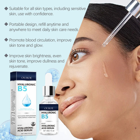 Line Reducing Firming Facial Serum Moisturizing Brightening Vitamin B5 Hyaluronic Acid Facial Serum Pore Tightening Skincare