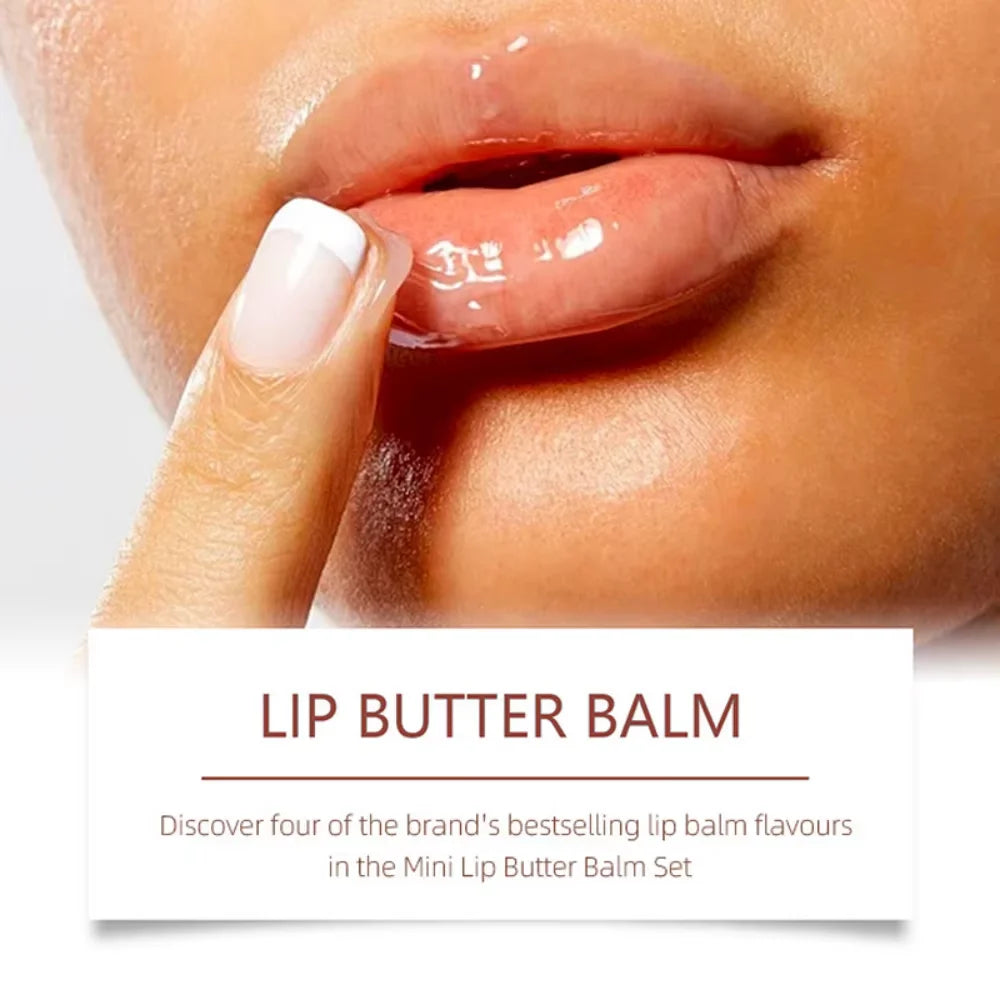 4 Pcs Mini Lip Butter Balm Set Moisturizing Vanilla Beige Brown Sugar Makeup Fast Ship Gift Kit