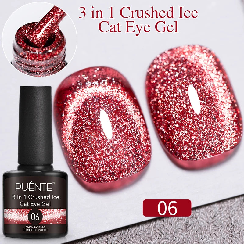 PUENTE 7.5ML Nude Shade Moonlight Cat Magnetic Gel Nail Polish Ultra-Bright Cat Eye Soak Off UV Semi-Permanent Varnish Manicure