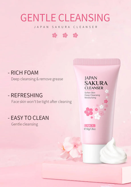 Laikou Sakura Facial Cleanser Deep Cleansing Pores Oil Control Moisturizing Brightening Face Wash Gentle For All Skin Types 50g