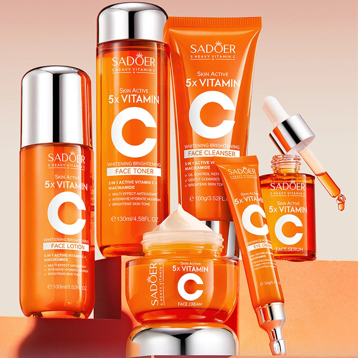 Vitamin C Skincare 6-Piece Gift Set Whitening Brightening Moisturizing And Firming – All In One A Perfect Holiday Christmas Gift