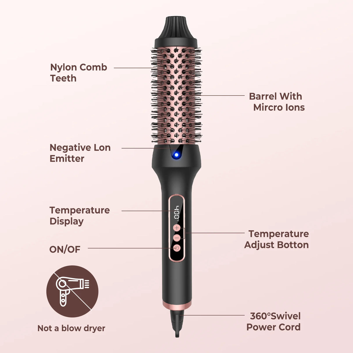 3 in1 Thermal Brush Ionic Heated Round Brush Ionic Hair Curler/Straightener with Anti-Scald Hair Curling Iron Hair Styling Tools