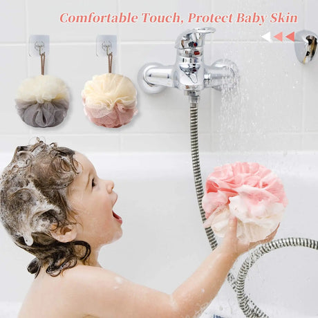 Shower Loofah for Men and Women, Bath Sponge Exfoliating Back Scrubber, Soft Mesh Body Pouf with Hand Strap