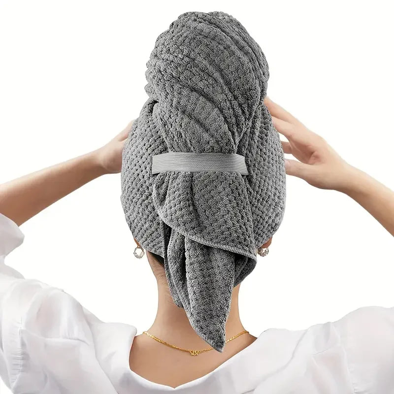 Microfiber Hair Towel Extra Large Wrap Quick Dry Hair Towel Wrap With Elastic Band , Ultra Absorbent Soft Hair Towel Wrap Turban