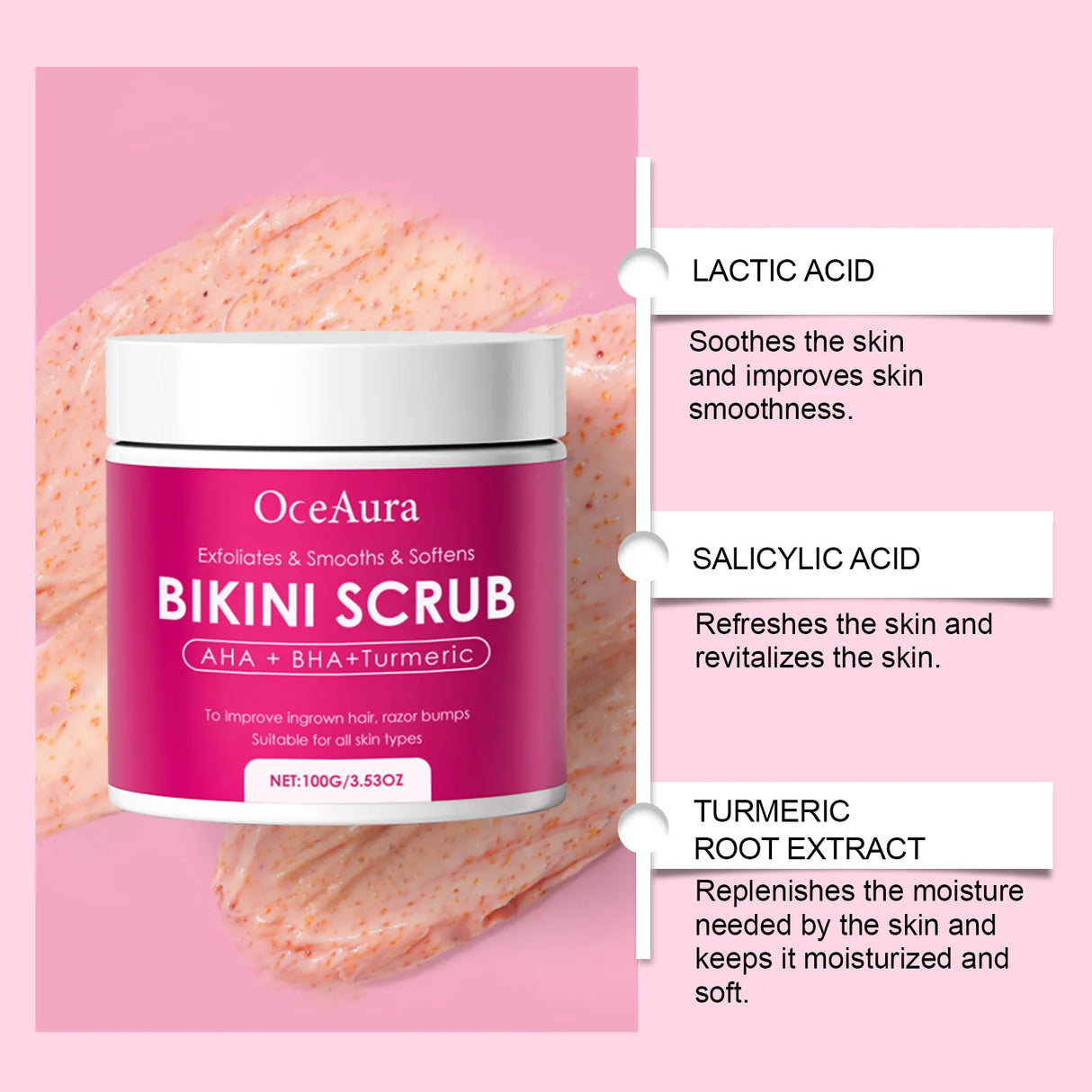 Bikini Area Exfoliator with 10% AHA+BHA & Turmeric For Bikini Underarm Area,Skin Moisturizing, Smoothing Exfoliating Body Scrub