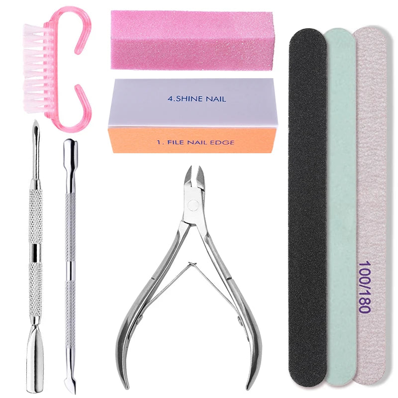 Nail Art Sand File Buffer Sponge Block Brush Nail File Set With Nail Clippers Scissors Dead Skin Remover Care Manicure Kit Tools